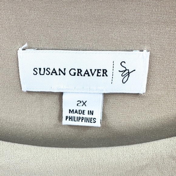 Susan Graver Womens Tiered Tunic Top Size 2X Tan Beige Liquid Knit Stretch Shirt - Picture 4 of 8